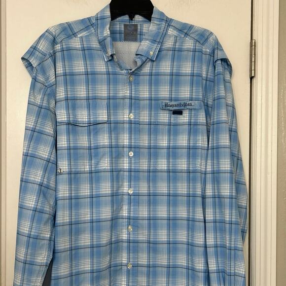 Vineyard Vines Blue Plaid Harbor Button Down Shirt XL Fishing Outdoor - Picture 2 of 13